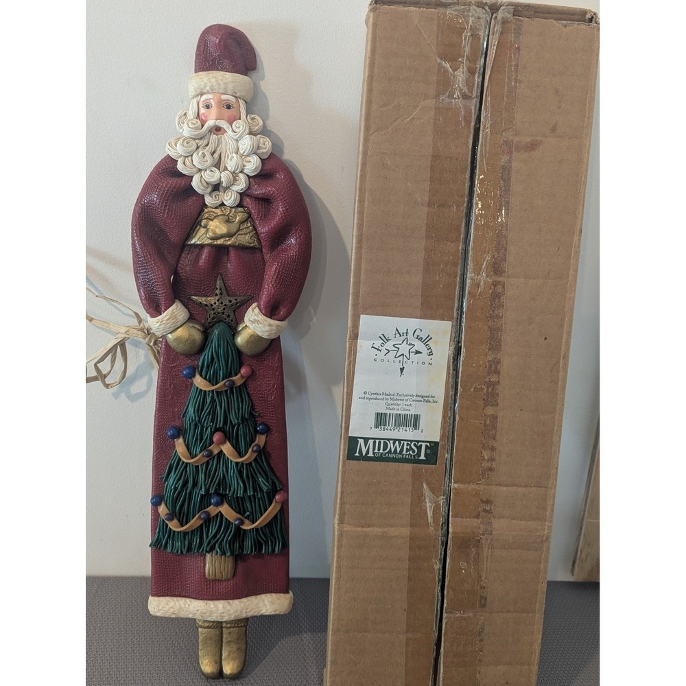 VTG Santa Polymer Clay Sculpted Father Christmas Wall Decor Cynthia Madrid 24"